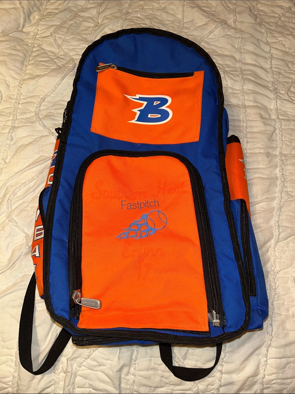 Boombah Softball Backpack Batbag Orange & Blue Fastpitch Baseball Kids & Teens